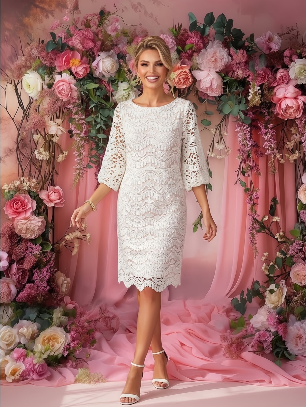 Eliza J Ivory Lace Midi Shift Dress
